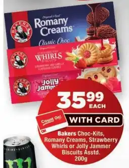 OK Foods Bakers Choc-Kits, Romany Creams, Strawberry Whirls or Jolly Jammer Biscuits Assorted offer
