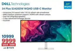 Incredible Connection Dell Technologies 34 Plus S3425DW WQHD USB-C Monitor offer