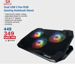 Incredible Connection Redragon Dual USB 3 Fan RGB Gaming Notebook Stand offer