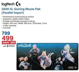 Incredible Connection Logitech G840 XL Gaming Mouse Pad offer