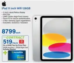 Incredible Connection iPad 11 inch Wifi 128GB offer