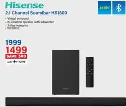 Incredible Connection Hisense 2.1 Channel Soundbar HS1800 offer