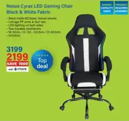 Incredible Connection Nexus CyraX LED Gaming Chair Black & White Fabric offer