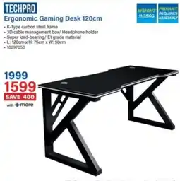 Incredible Connection TECHPRO Ergonomic Gaming Desk 120cm offer