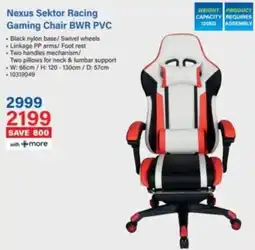Incredible Connection Nexus Sektor Racing Gaming Chair BWR PVC offer