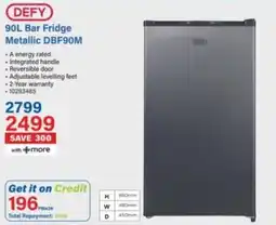 Incredible Connection DEFY 90L Bar Fridge Metallic DBF90M offer