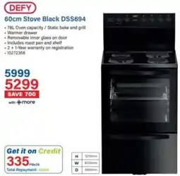 Incredible Connection DEFY 60cm Stove Black DSS694 offer