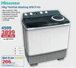 Incredible Connection Hisense 14kg TwinTub Washing WSCF143 offer