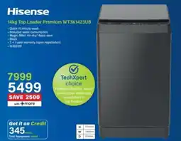 Incredible Connection Hisense 14kg Top Loader Premium WT3K1423UB offer
