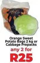 Food Lover's Market Orange sweet potato bags or cabbage prepacks offer