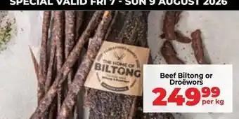 Food Lover's Market Beef biltong or droëwors offer