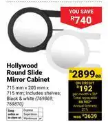 Builders Warehouse Hollywood Round Slide Mirror Cabinet 715mm x 200mm x 715mm Incl Shelves (Black&White) 769869/70-Each offer