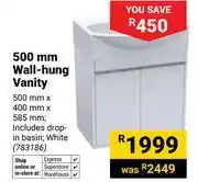 Builders Warehouse 500mm Wall-Hung Vanity 500mm x 400mm x 585mm Incl Drop-In Basin 783186 offer