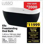 Builders Warehouse Lusso Ella Freestanding Oval Bath 1.43m x 740mm (Acrylic, Matt Black) 773287 offer