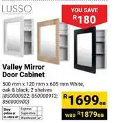 Builders Warehouse Lusso Valley Mirror Door Cabinet 500mm x 120mm x 605mm (White) 850000922/913/900-Each offer