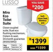 Builders Warehouse Lusso Miro Eco Toilet Suite (Dual Eco Flushing Mechanism, Cistern & Seat) 850023892 offer