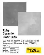 Builders Warehouse Ruby Ceramic Floor Tiles 500mm x 500mm 784139, 784141-Per Sqm offer