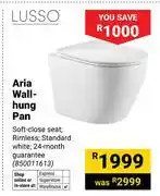 Builders Warehouse Lusso Aria Wall-Hung Pan (Soft Close Seat, White) 850011613 offer