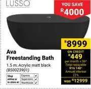 Builders Warehouse Lusso Ava Freestanding Bath 1.5m (Acrylic, Matt Black) 850023901 offer