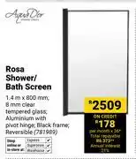 Builders Warehouse Aqua D'or Rosa Shower/ Bath Screen 1.4m x 800mm (8mm Clear Tempered Glass) 781989 offer
