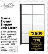 Builders Warehouse Aqua D'or Blanca 8-Panel Shower/ Bath Screen 1.4m x 800mm (8mm Tempered Glass) 781990 offer
