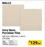 Builders Warehouse Malls Ivory Nano Porcelain Tiles 600mm x 600mm 791394-Per Sqm offer