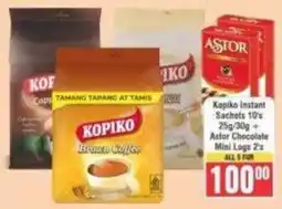 Frontline Kopiko Instant Sachets 10's + Astor Chocolate Mini Logs 2's offer