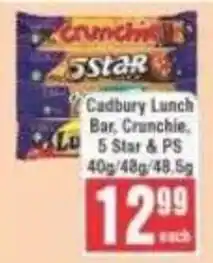 Frontline Cadbury Lunch Bar, Crunchie, 5 Star & PS offer
