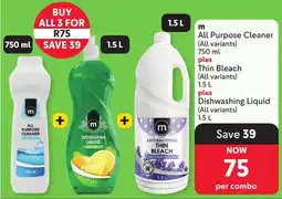 Makro m All Purpose Cleaner, Thin Bleach and Dishwashing Liquid offer