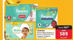 Makro Pampers Active Baby Nappies or Pants or Premium Care Nappies Megabox Assorted offer