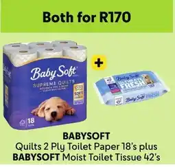 Makro Baby Soft Quilts 2 Ply Toilet Paper plus Baby Soft Moist Toilet Tissue offer