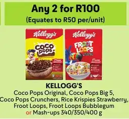 Makro Kellogg's Coco Pops Original, Coco Pops Big 5 or Crunchers, Rice Krispies Strawberry, Froot Loops Bubblegum or Mash-ups offer