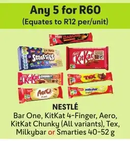 Makro Nestlé Bar One, KitKat 4-Finger, Aero, KitKat Chunky, Tex, Milkybar or Smarties offer