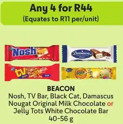 Makro Beacon Nosh, TV Bar, Black Cat, Damascus Nougat Original Milk Chocolate or Jelly Tots White Chocolate Bar offer