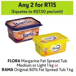 Makro Flora Margarine Fat Spread Tub Medium or Light or Rama Original 60% Fat Spread Tub offer