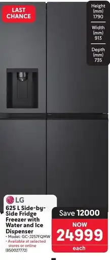 Makro LG 625 L Side-by-Side Fridge Freezer with Water and Ice Dispenser offer