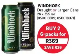 Makro Windhoek Draught or Larger Cans offer