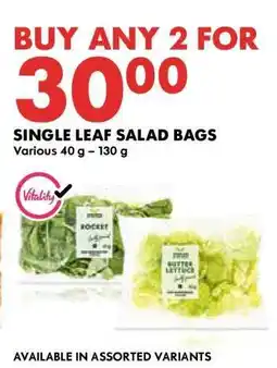 Woolworths SINGLE LEAF SALAD BAGS offer