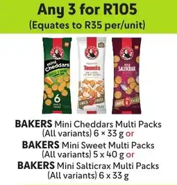 Makro Bakers Mini Cheddars Multi Packs or Mini Sweet Multi Packs or Mini Salticrax Multi Packs offer