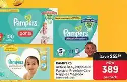 Makro Pampers - active baby nappies or premium care nappies megabox offer