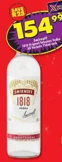 Shoprite Liquor Smirnoff - 1818 original/infusions vodka offer
