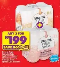 Shoprite Liquor Apple - brutal fruit sparkling ruby /litchi sachet/strawberry rouge/l'orange rossa spritzer cans offer