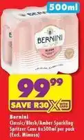 Shoprite Liquor Bernini - classic/blush/amber sparkling spritzer cans offer