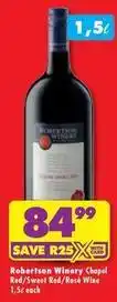 Shoprite Liquor Robertson winery - chapel red/sweet red/rosé wine offer