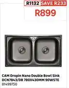 Leroy Merlin Cam Dropin Nano Dbl Bowl Sink DCN7843/DB 780 x 430mm 90 Waste 81499750 offer