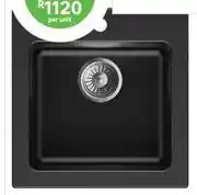 Leroy Merlin Burin Single Bowl Square Kitchen Sink 46.5 x 47.5 x 18cm Black 81500093 offer