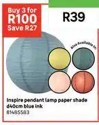 Leroy Merlin Inspire Pendant Lamp Paper Shade D40cm Blue Ink 81485583 offer