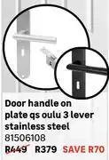 Leroy Merlin Door Handle On Plate QS Olulu 3 Lever Stainless Steel 81506108 offer