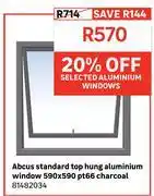 Leroy Merlin Abcus Standard Top Hung Aluminium Window 590 x 590 PT66 Charcoal 81482034 offer