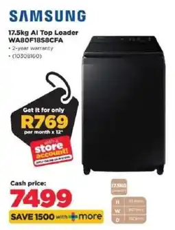 HiFi Corp Samsung 17.5kg AI Top Loader WA80F18S8CFA offer
